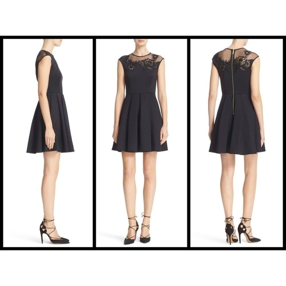 💕TED BAKER💕 Black Embroidered Mesh Skater Dress - Picture 4 of 8